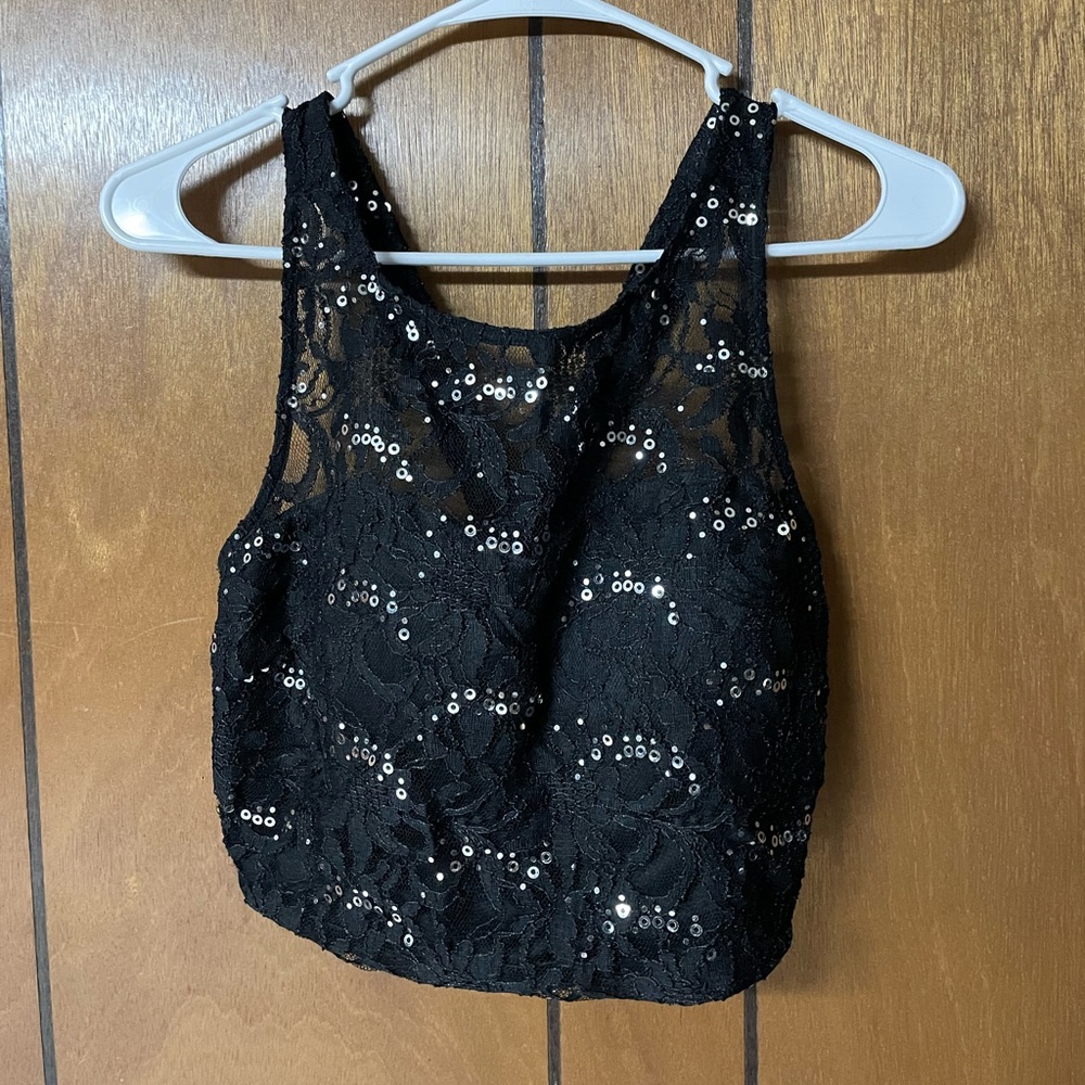 Black Sequin Lace Tank Top with Matching Skirt